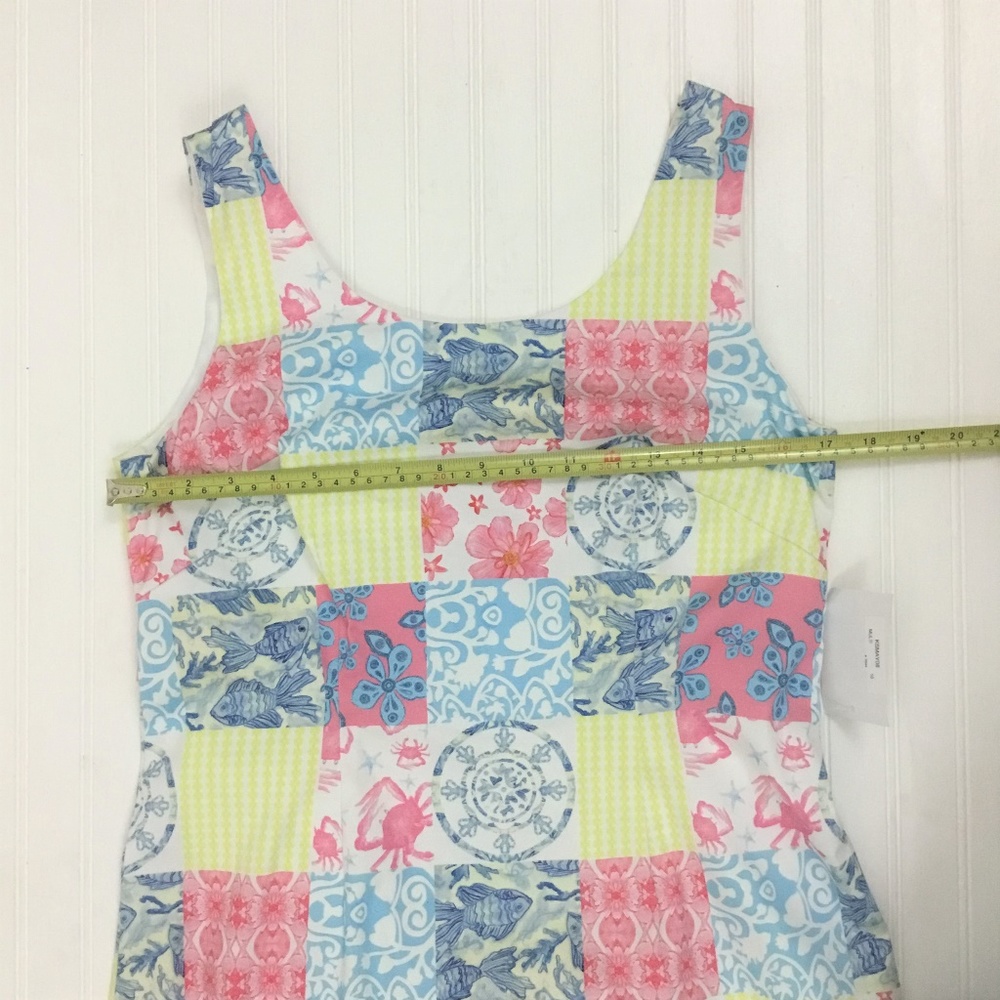 Kaeli Smith Resort Wear Sleeveless Patchwork Print Shift Dress. - Picture 6 of 11
